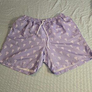 Schein Swim Shorts Men's Large Purple White Palm Trees Lined Casual Tropical